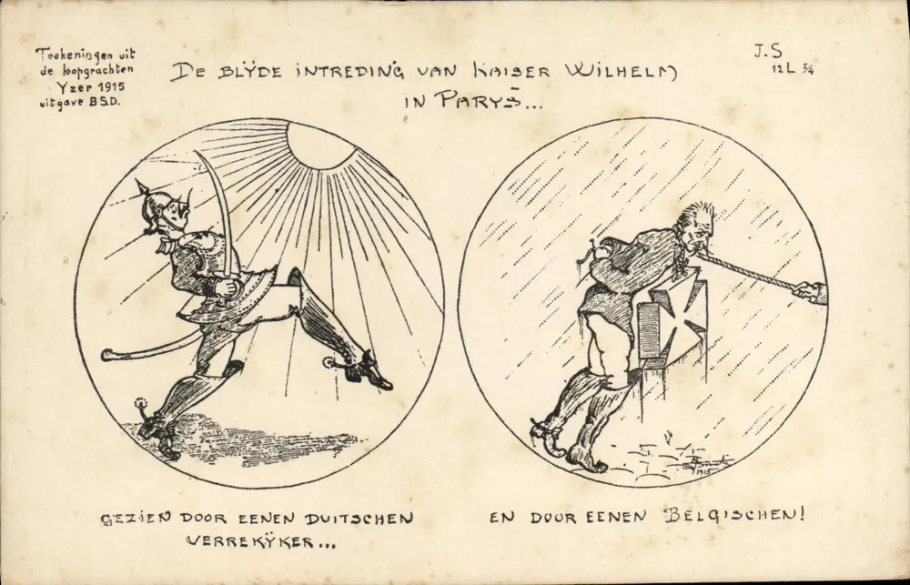 A entrada do imperador Wilhelm em Paris — caricatura satírica — editor BSD, série J.S. 12L 3/4 - Frente