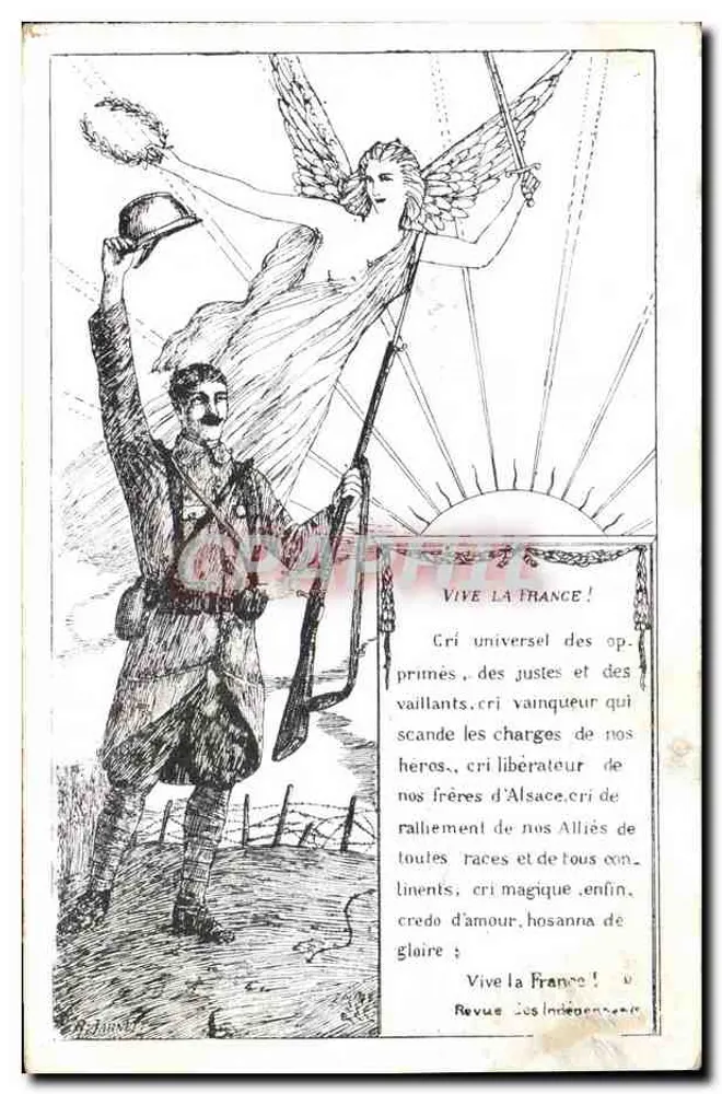 Soldat et ange victorieux — scène patriotique avec texte de ralliement — Édition de l'Association des Indépendants, Paris - Vorderseite