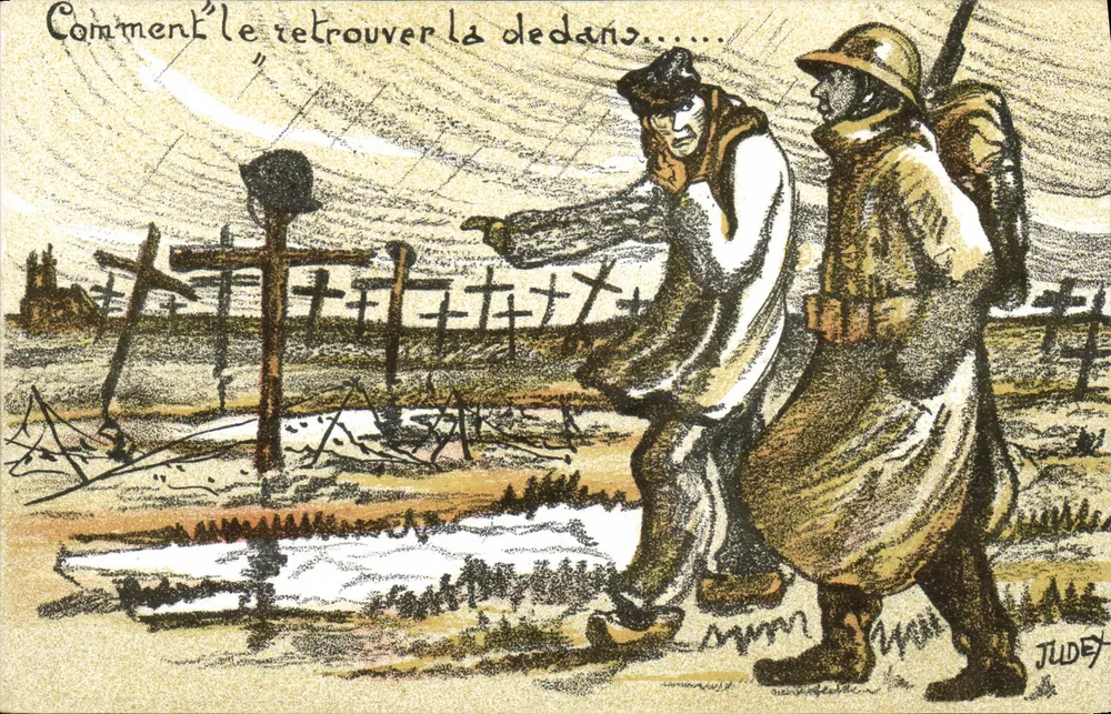 Soldados em campo de batalha — caricatura — JUDEY - Frente