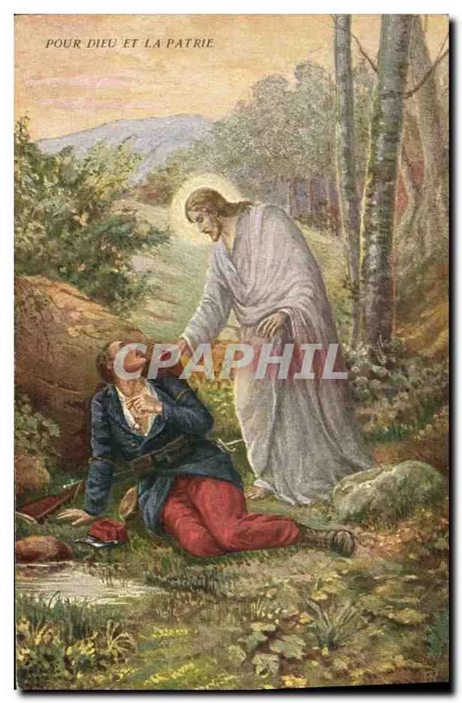 Jesus ajudando um soldado — Para Deus e a Pátria — Série 200/3, editor C. Cobant - Frente