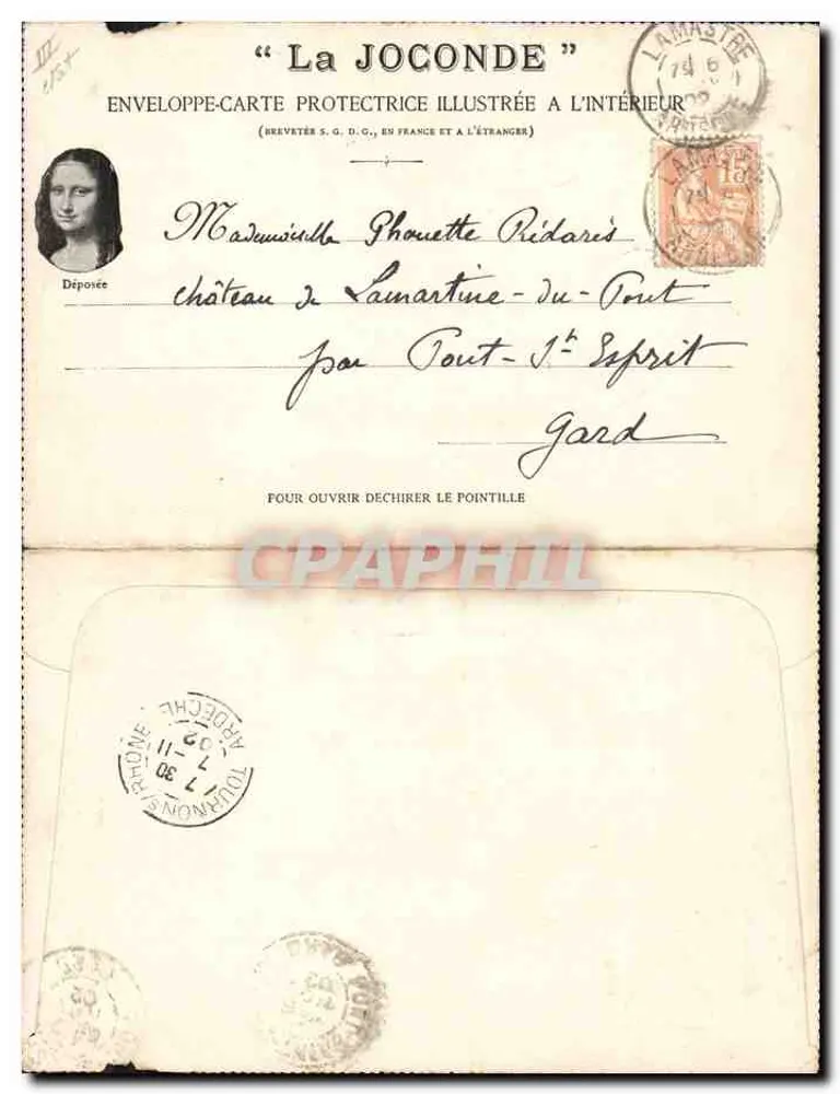 De Boisstec et sa femme — portrait d'un homme en haut-de-forme tenant un dessin — Enveloppe 'Joconde' Série C n°2 - Verso
