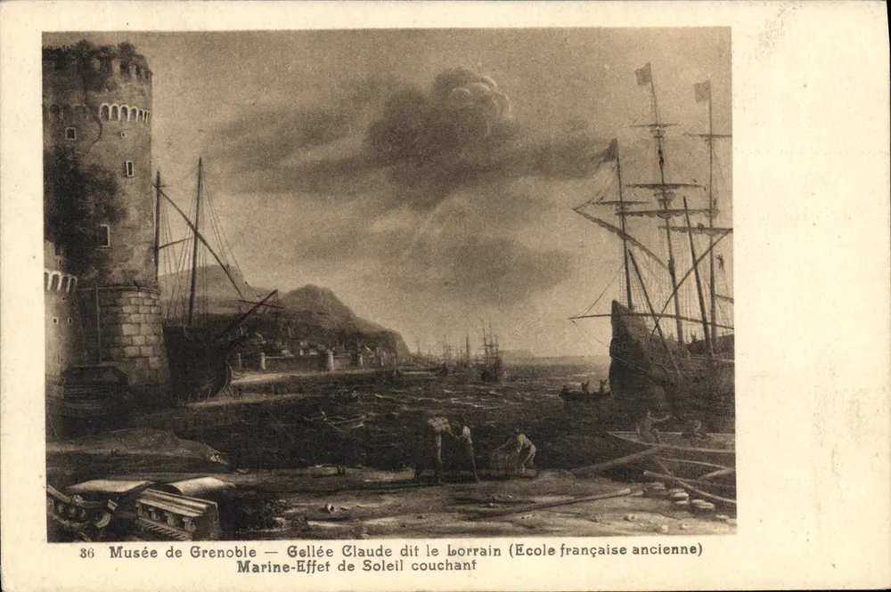 Museum von Grenoble — Gellée Claude genannt der Lorrain (alte französische Schule) — Marine — Sonnenuntergangseffekt - Vorderseite