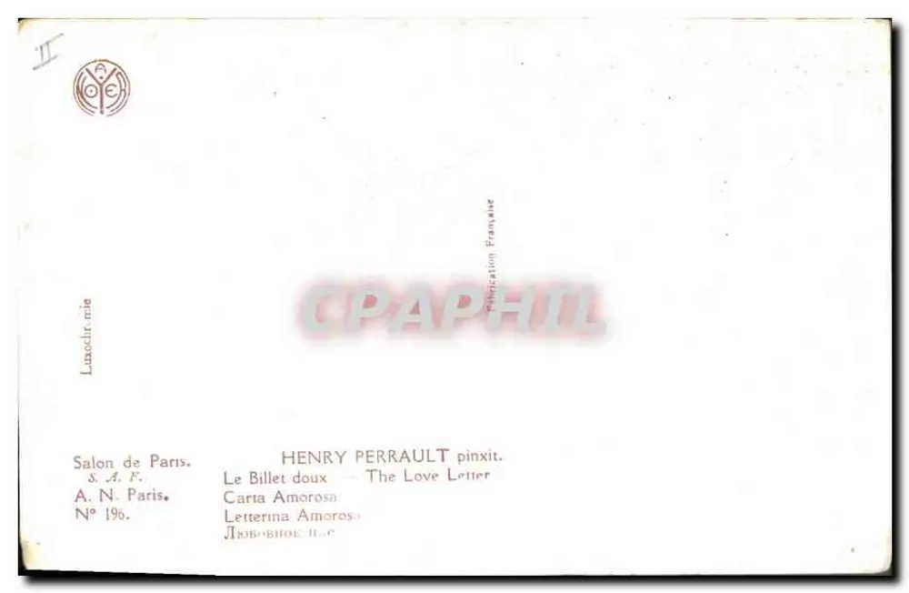 Femme à la fenêtre — scène intérieure — Henry P. (éditeur imprimé sur la carte) - Rückseite