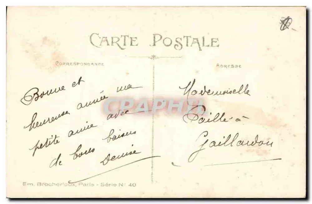 Mädchen mit Violets — Frohes Neues Jahr — Em. Brocherloux, Paris - Serie Nr. 40 - Rückseite