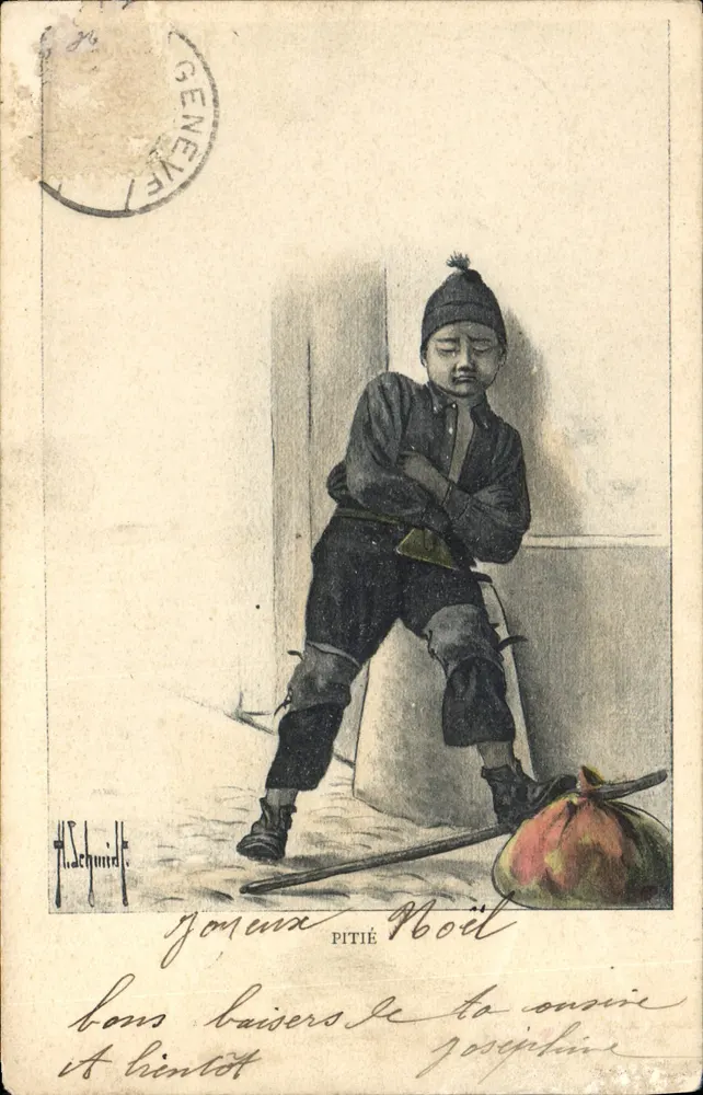 Niño pobre — Tema de caridad — H. Schunidt, Ginebra - Anverso