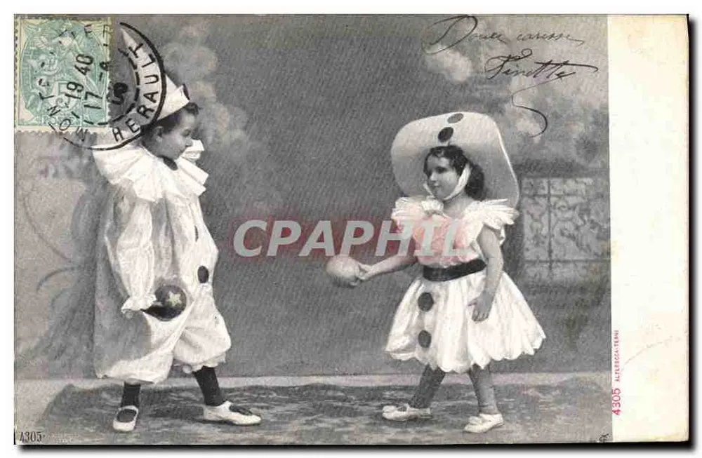 Dois crianças em trajes de palhaço — editor HEREAULT n°4305 - Frente