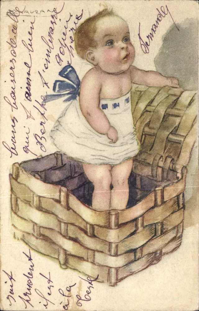 Baby in einem Korb — Illustration — Propriété artistique riservata N° 9-4 - Vorderseite