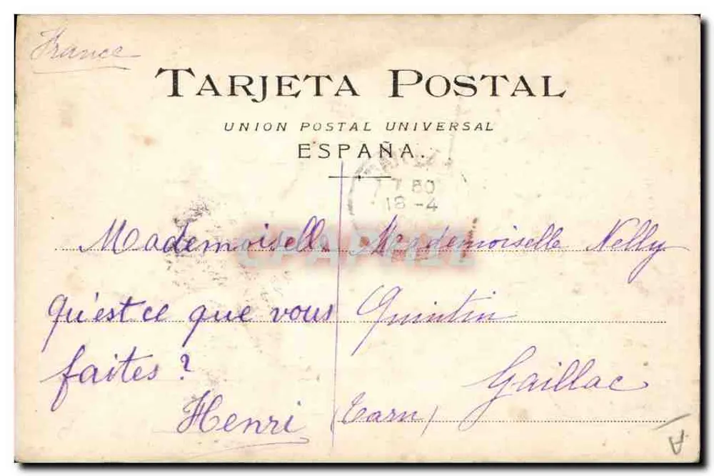 Komiczny żongler i czarny kot — rysunek humorystyczny — Union Postal Universal, Hiszpania - Rewers