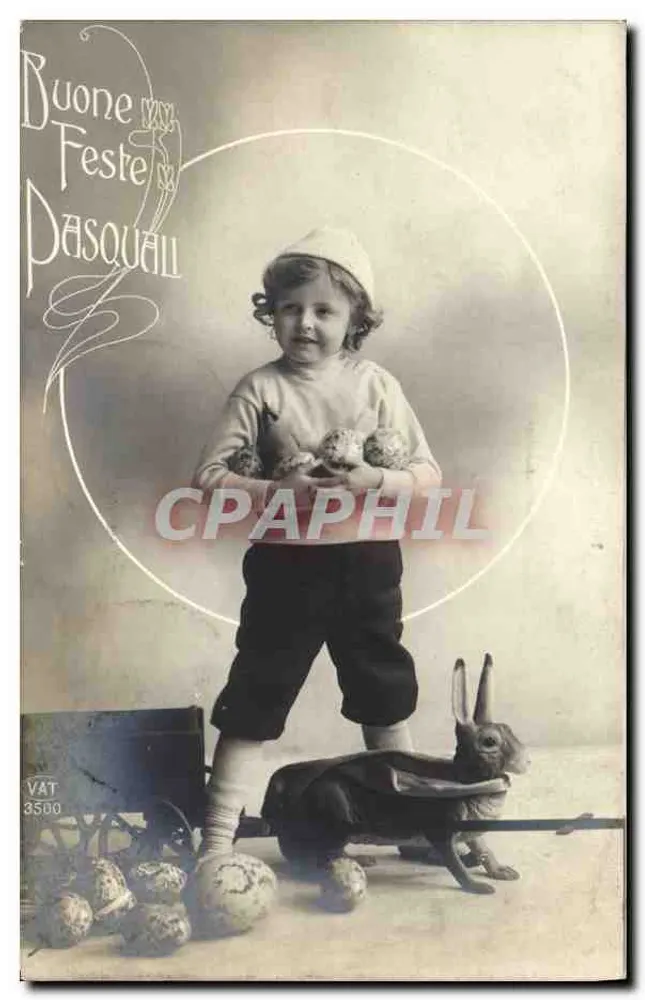 Criança com coelho de Páscoa — cartão postal italiano — editado por Dasquall, n° 3500 - Frente