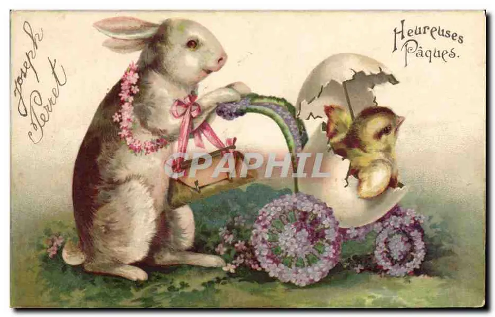 Easter Bunny and Chick — Decorated Egg — Joseph Carret - Front