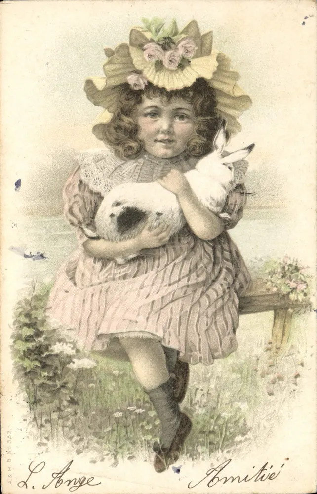 Menina segurando um coelho — Amizade — L. Ange, n° 5831 - Frente