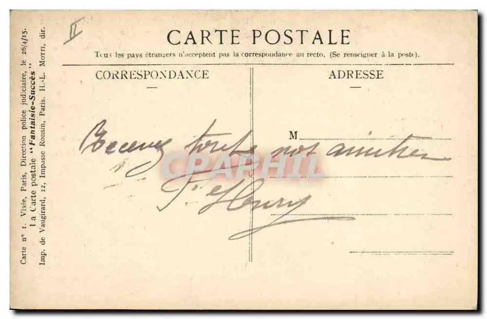 Champagne e Guillaume — caricatura satírica — Carte postale Fantaisie-Succès n°15 - Verso