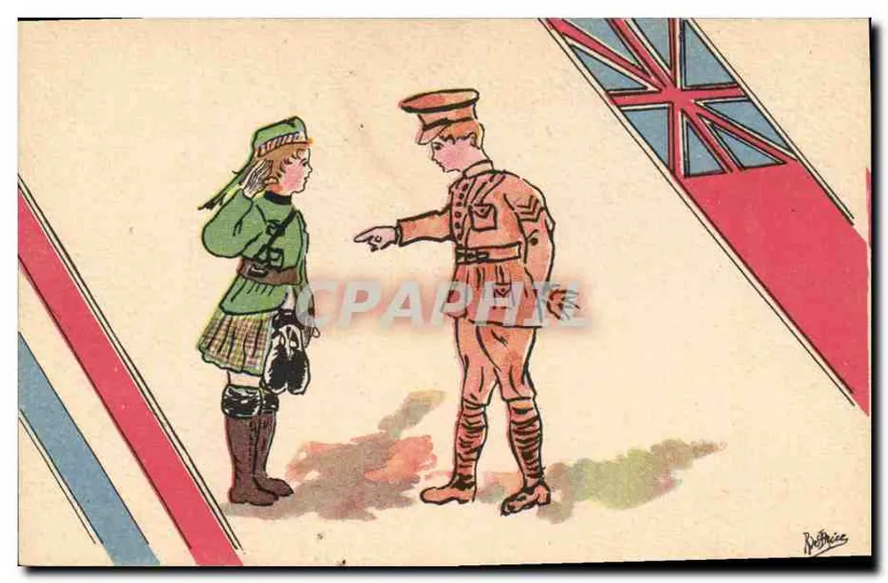 Mädchen in schottischem Kostüm, das einem britischen Soldaten zuwinkt — Orphelinat des Armées, Nr. 12 - Vorderseite