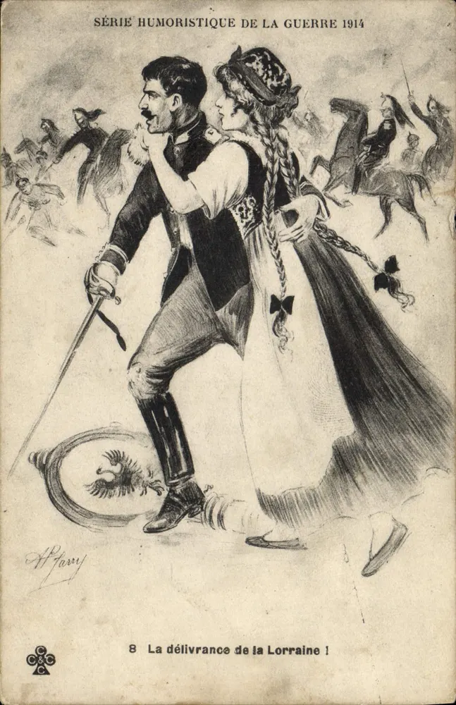 Die Übergabe der Lothringen — Humoristische Kriegsserie 1914 — H. Parray, Nr. 8 - Vorderseite