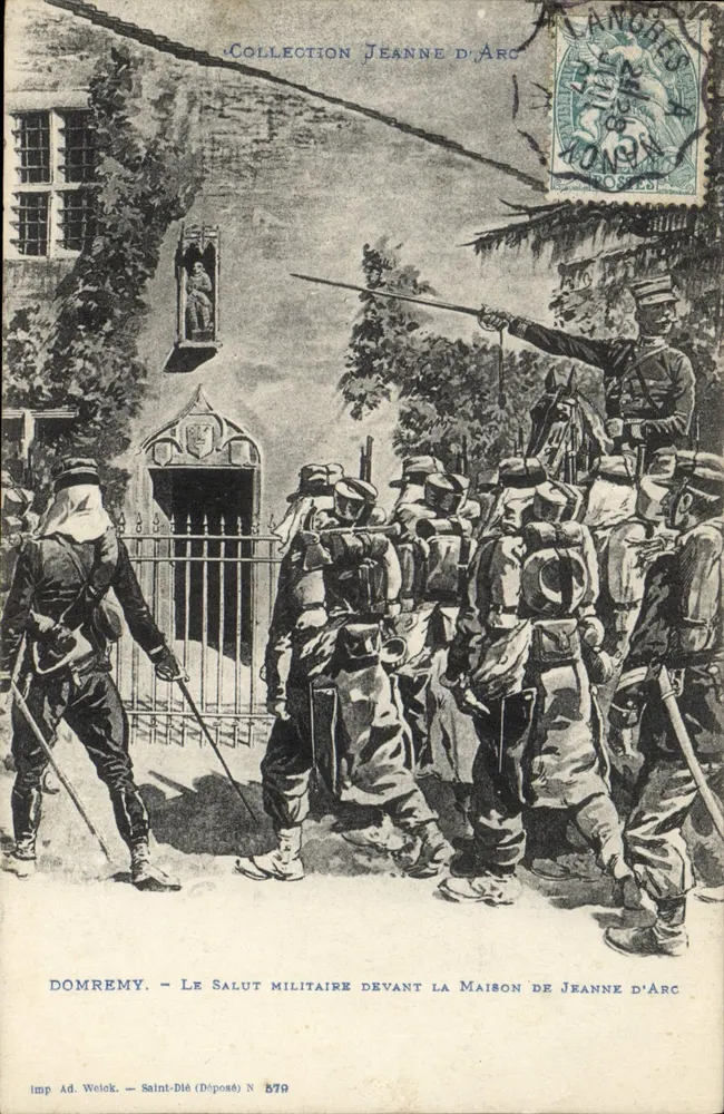 Domrémy — Militärsalut vor dem Haus der Jeanne d'Arc — Imp. Ad. Welck, Saint-Dié, N° 579 - Vorderseite