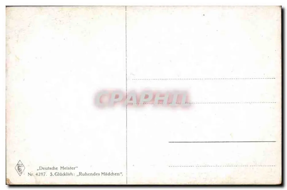 Jovem mulher nua deitada — obra de S. Glücklich — série 'Deutsche Meister' n°4287 - Verso