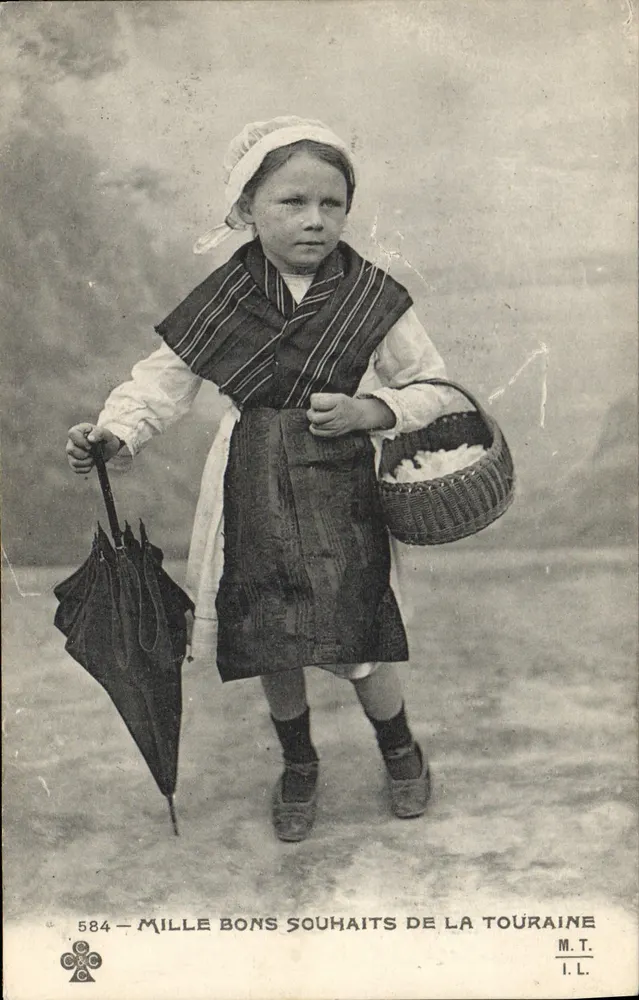 Kleine Mädchen in traditionellem Kleid — Mille bons souhaits de la Touraine — M.T. n°584 - Vorderseite