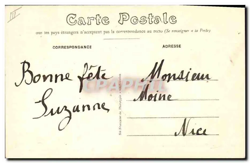 Um Beijo da Bourbonnaise — Edição J. Bouveret, Le Mans - Châteaudun - Verso