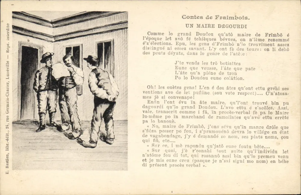 Contes de Frimbôis — Ein geschickter Bürgermeister — E. Bastien, Buchhändler-Verleger, Lunévill - Vorderseite