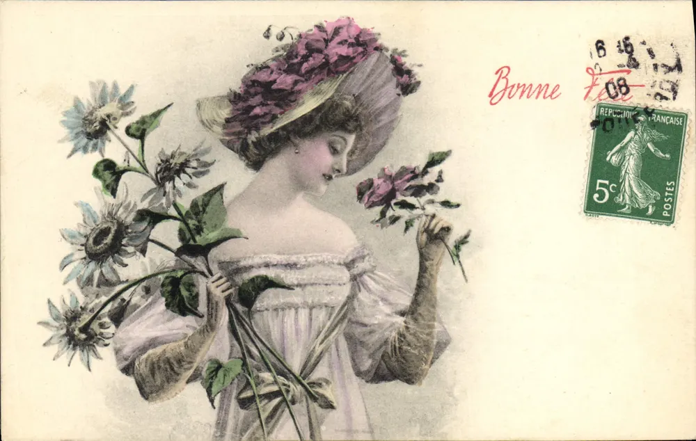 Frau mit Blumenstrauß — Serie V — A. S. Blumengrüsse - Vorderseite