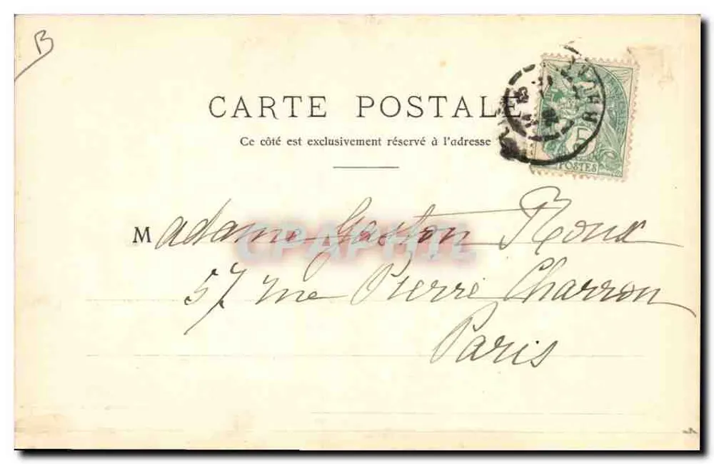 Frau in violettem Kleid — 18. April 1903 — kein Verlag oder Nummer sichtbar - Rückseite