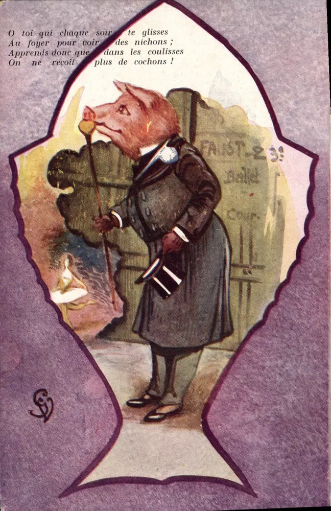 Schwein in Kostüm — satirische Karikatur — FAIST-23, Ballot, Cour - Vorderseite
