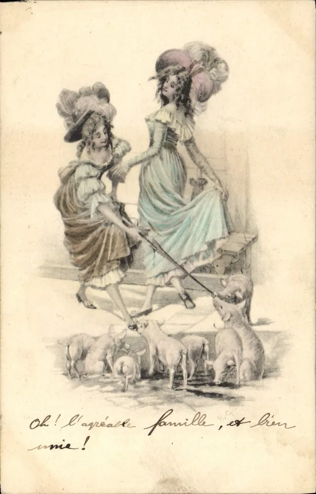 Zwei junge Frauen mit Ferkeln — Illustration — Verlag nicht sichtbar - Vorderseite