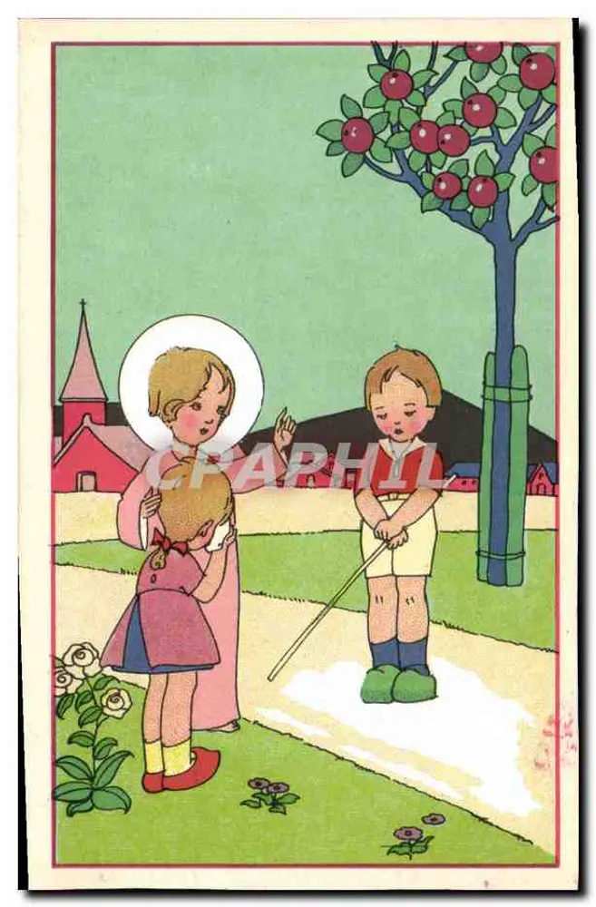 Kinder neben einem Apfelbaum — pastorale Szene — Bouasse-Jeune et Cie, P.C. 19 - Vorderseite