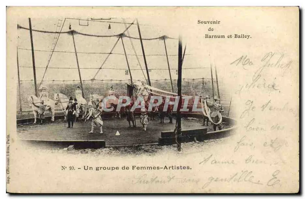 Eine Gruppe von Künstlerinnen — Erinnerung an Barnum und Bailey — Imp. Caimont Frères, Paris, N° 10 - Vorderseite