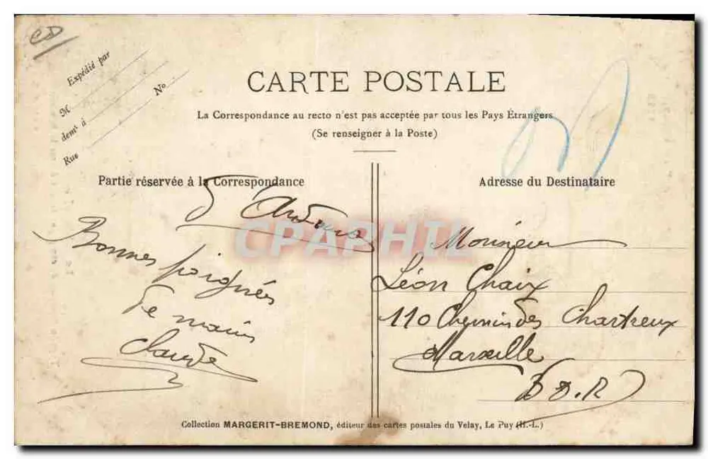 Der Cabrettaire — Typ des Landmusikers, der den Bourrée tanzt — Cliché M. B. - Rep. int. — Verlag Le Velay Illustré n°1118 - Rückseite