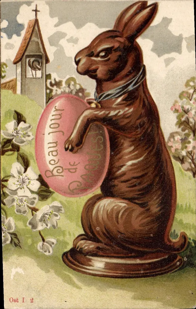 Coelho da Páscoa de chocolate — com ovo rosa — editor Oct I 2 - Frente