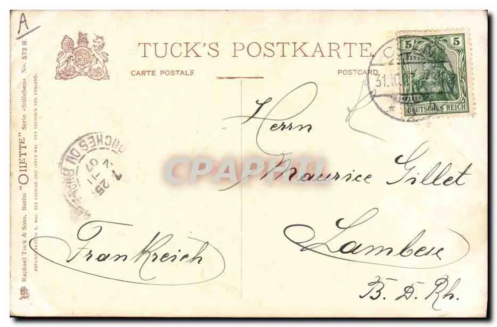 Coelho morto — desenho de Beydler — editor Tuck's Postkarte, Berlin - Verso