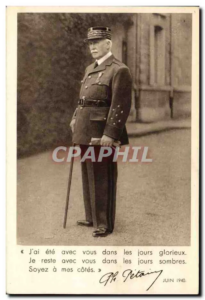 Philippe Pétain — retrato militar — gravura e impressão E. Delossi-Néogravure, Paris - Frente