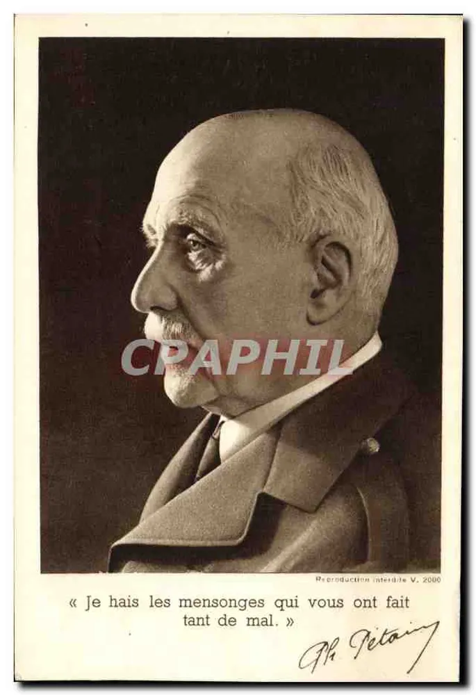 Philippe Pétain — Portrait en buste — Gravure de F. Deliné, Paris - Frente