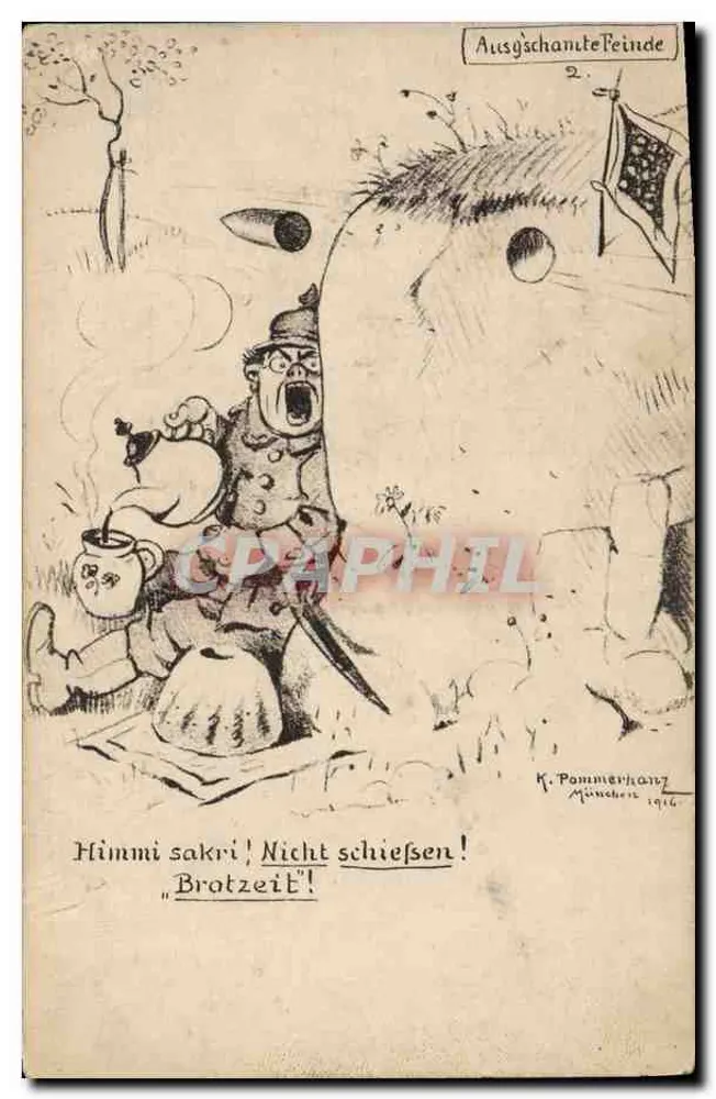 Soldado comendo — caricatura — K. Pommeranz, München 1914 - Frente