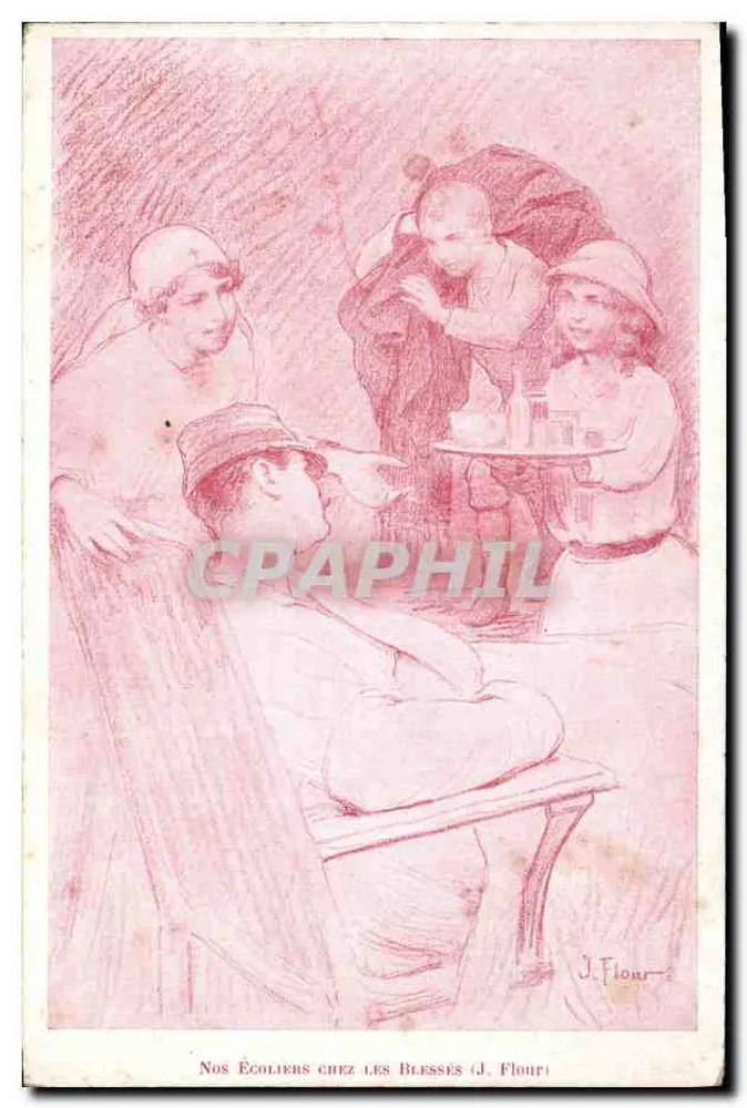 Unsere Schulkindern bei den Verwundeten — J. Flour — Ansichtskarte aus der Vaucanson-Sammlung - Vorderseite