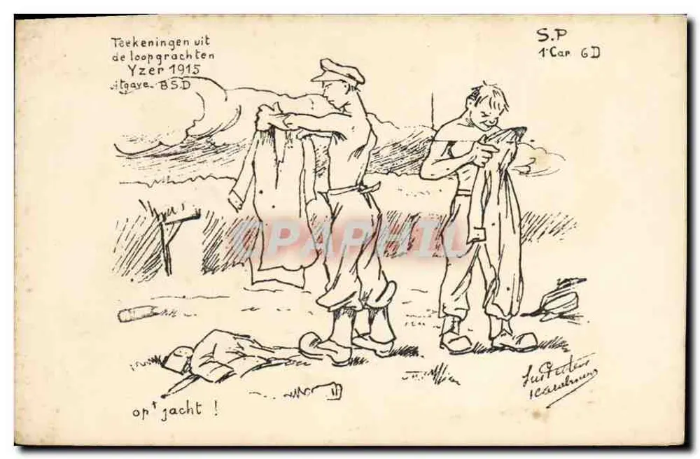 Scène de guerre — dessins de la campagne de 1915 — éditeur S.P. 1'Car 6D - Awers