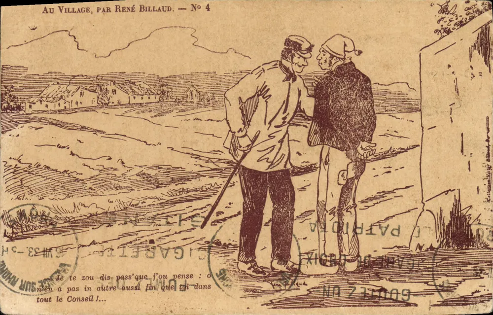 Due uomini che discutono in paese — di René Billaud, n°4 - Recto