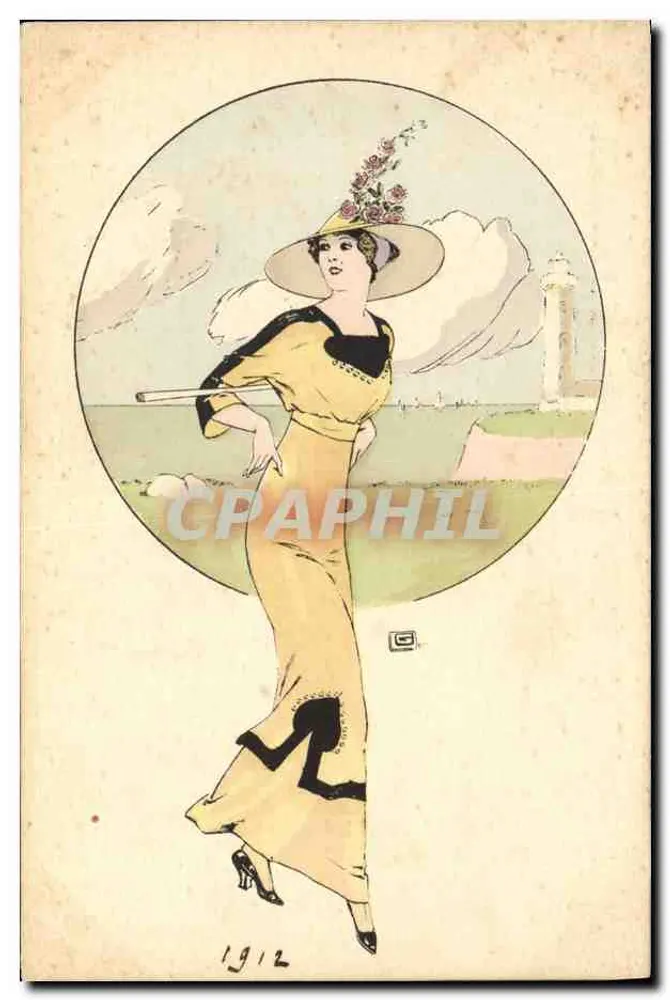Frau in gelber Robe und blühendem Hut — 1912 — C.H. Paris, Serie 67 - Vorderseite