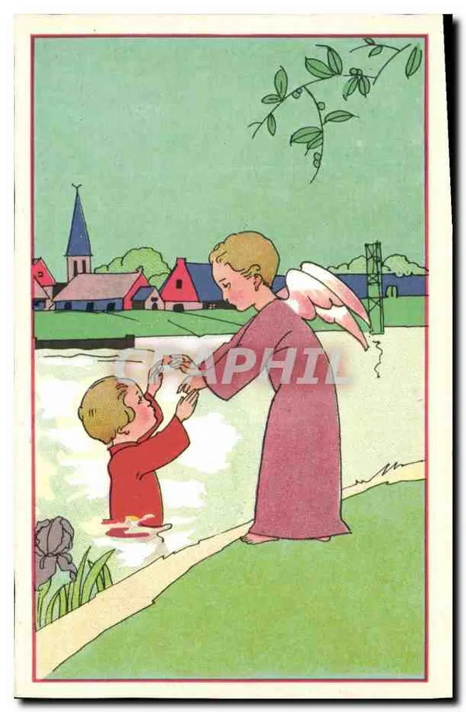 Ein Engel badet ein Kind — pastorale Szene — Bouasse-Jeune et Cie, P.C. 27 - Vorderseite