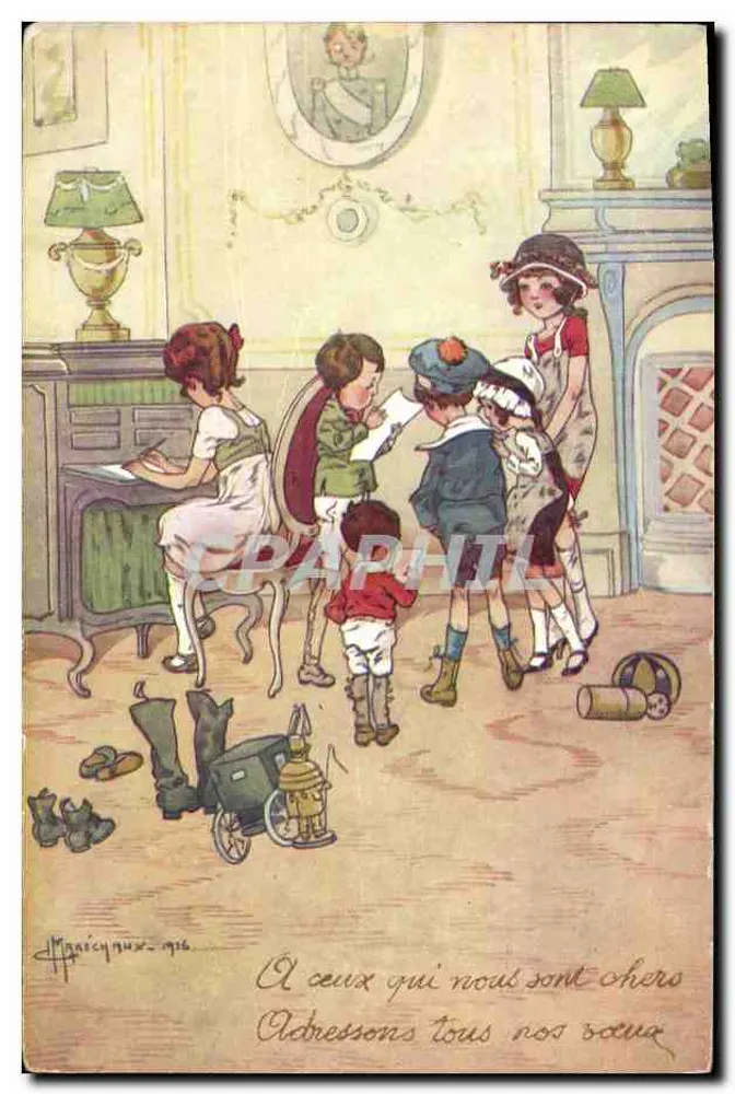 Kinder in einem Zimmer — Illustration von Manecy — Verlag Color Paris, Nr. 132 - Vorderseite