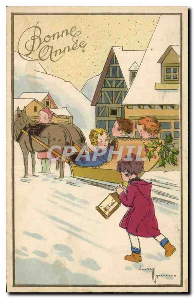 Kinder spielen im Schnee — Frohe Weihnachten — Éditeur Guerin, n° 74679 - Vorderseite