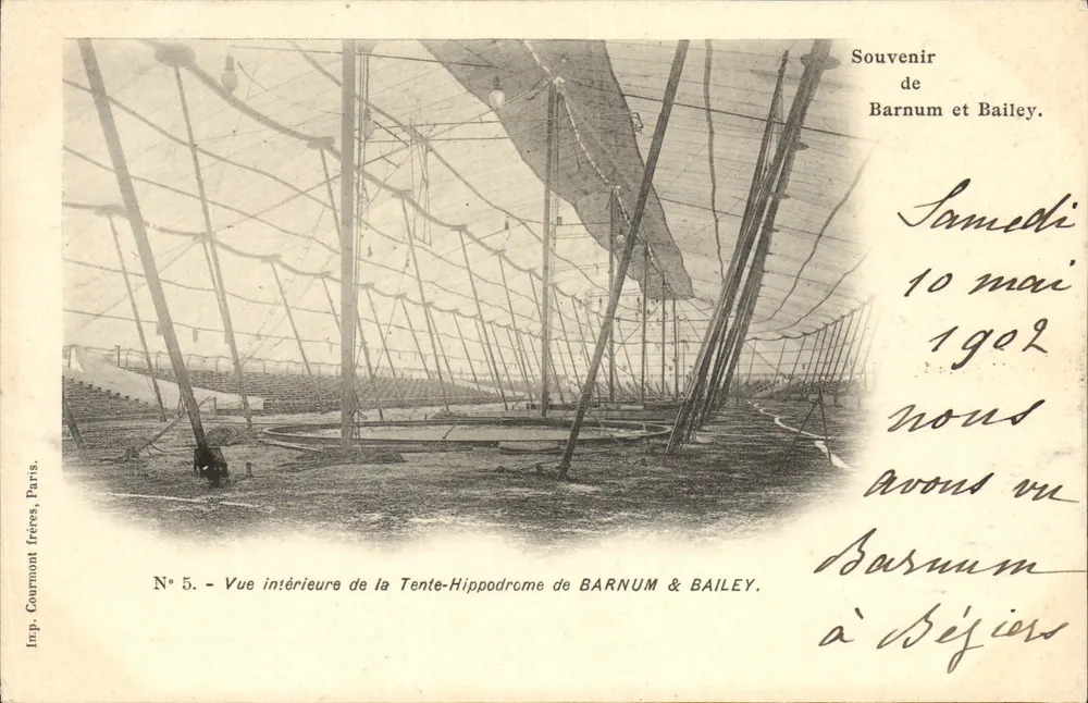 Innenansicht der Hippodrom-Zelte von Barnum & Bailey — Erinnerung an Barnum und Bailey — Imp. Courmont Frères, Paris, N°5 - Vorderseite