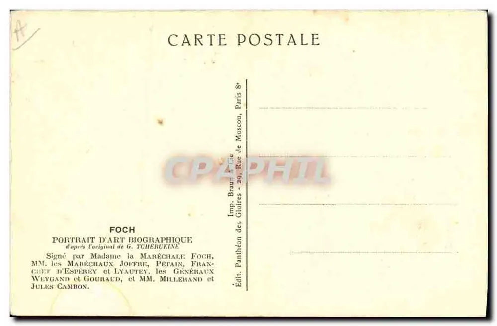 Marschall Foch — Biografisches Portrait — Panthéon des Gloires und Partner - Rückseite