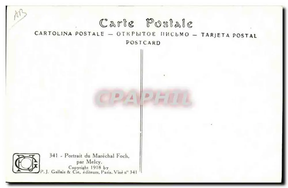 Mariscal Foch — retrato militar — P.J. Gallais & Cie, n° 341 - Verso