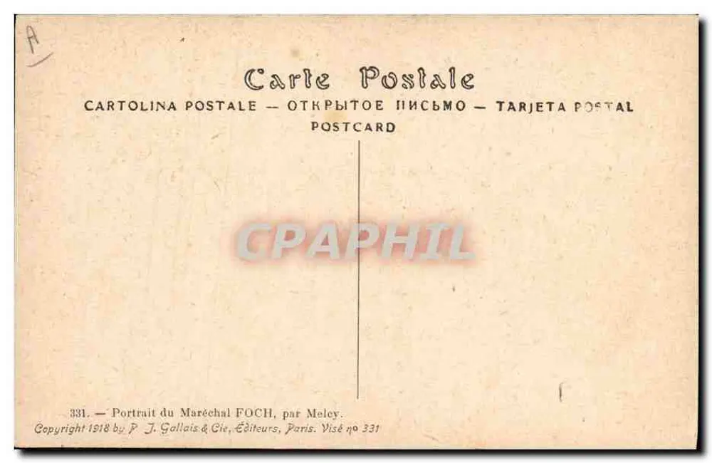 Maréchal Foch — Retrato militar — J. Gallais & Cie, n° 331 - Verso