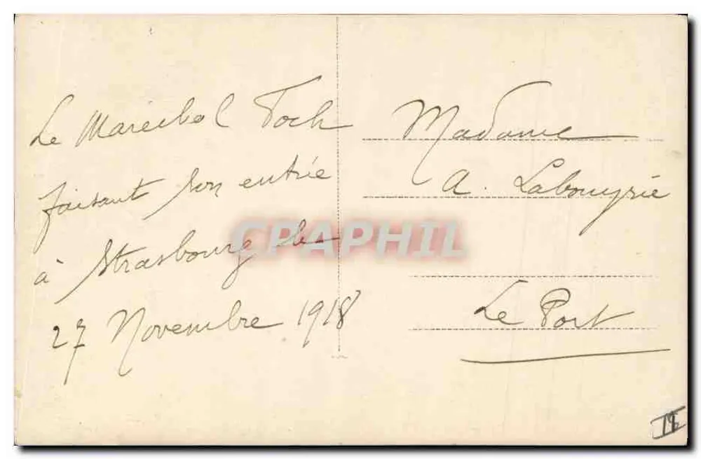 Maréchal Foch — em Strasbourg — 27 XI 18 - Verso