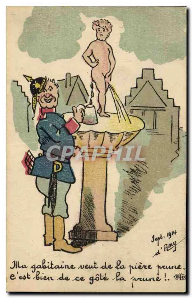 Soldado e prostituta de pedra — caricatura humorística — d'Amy, n° 18 - Frente