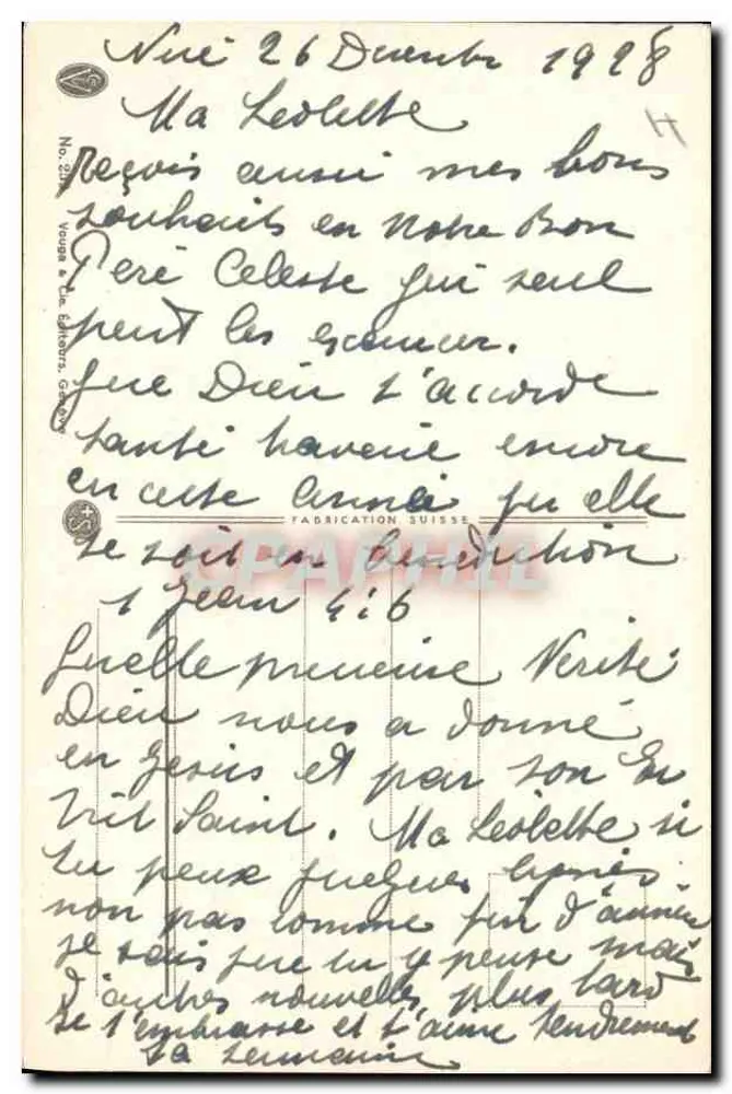 Arranjo de outono em um vaso verde — texto bíblico — editor Youga & Cie, Genève - Verso