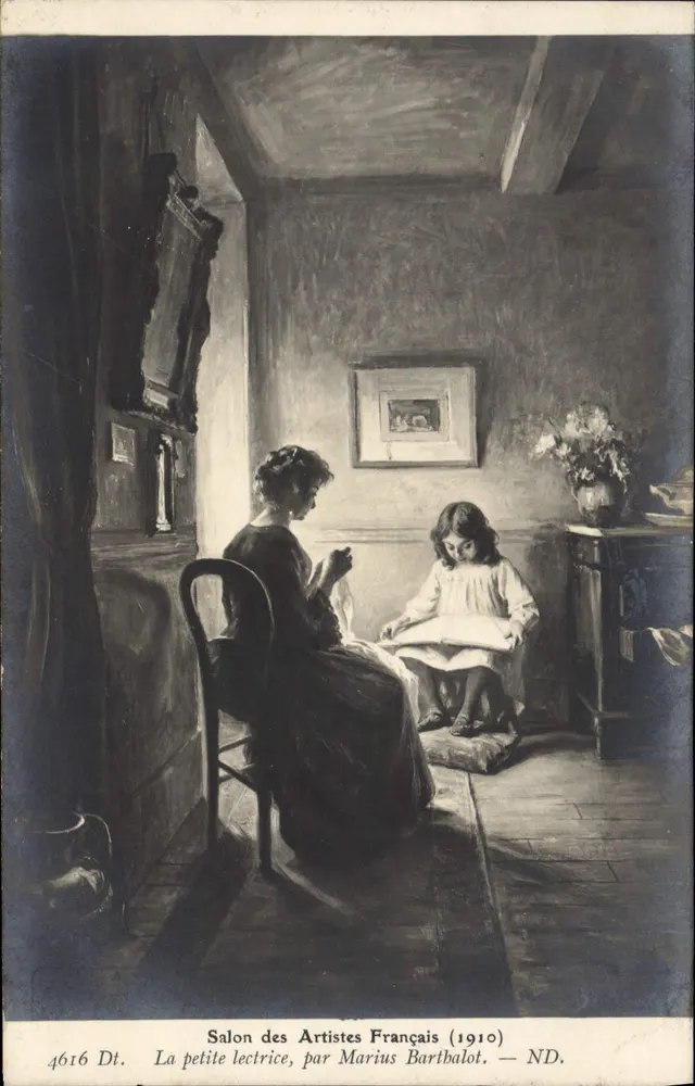 A pequena leitora — por Marius Barthalot (1910) — Salon des Artistes Français - Frente